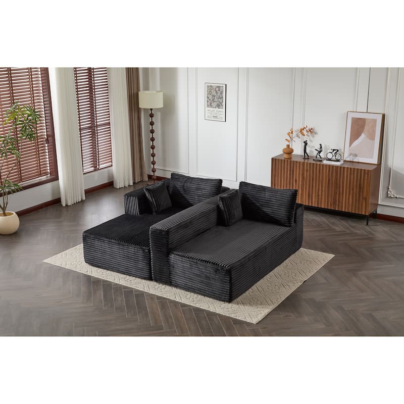Modular L Shaped Sectional Sofa with Chaise Lounge, Corduroy Upholstered Boneless Sleeper Sofa, Compression Sofa with Deep Seat