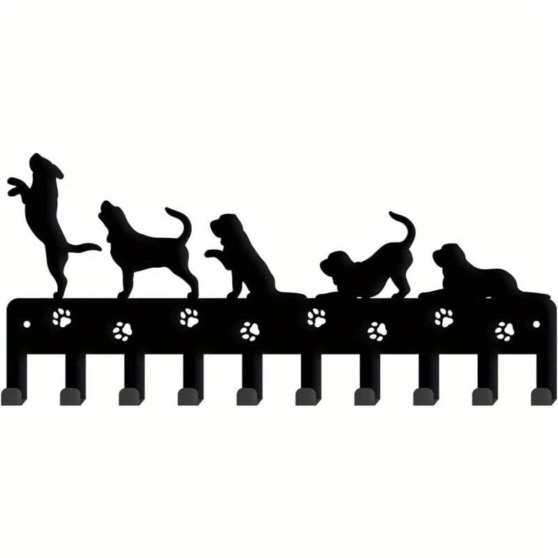 Black Metal Wall-Mounted Towel Hook Rack with 6 Hooks for Bathroom and Kitchen Storage - 12.09”L x 5.9”H