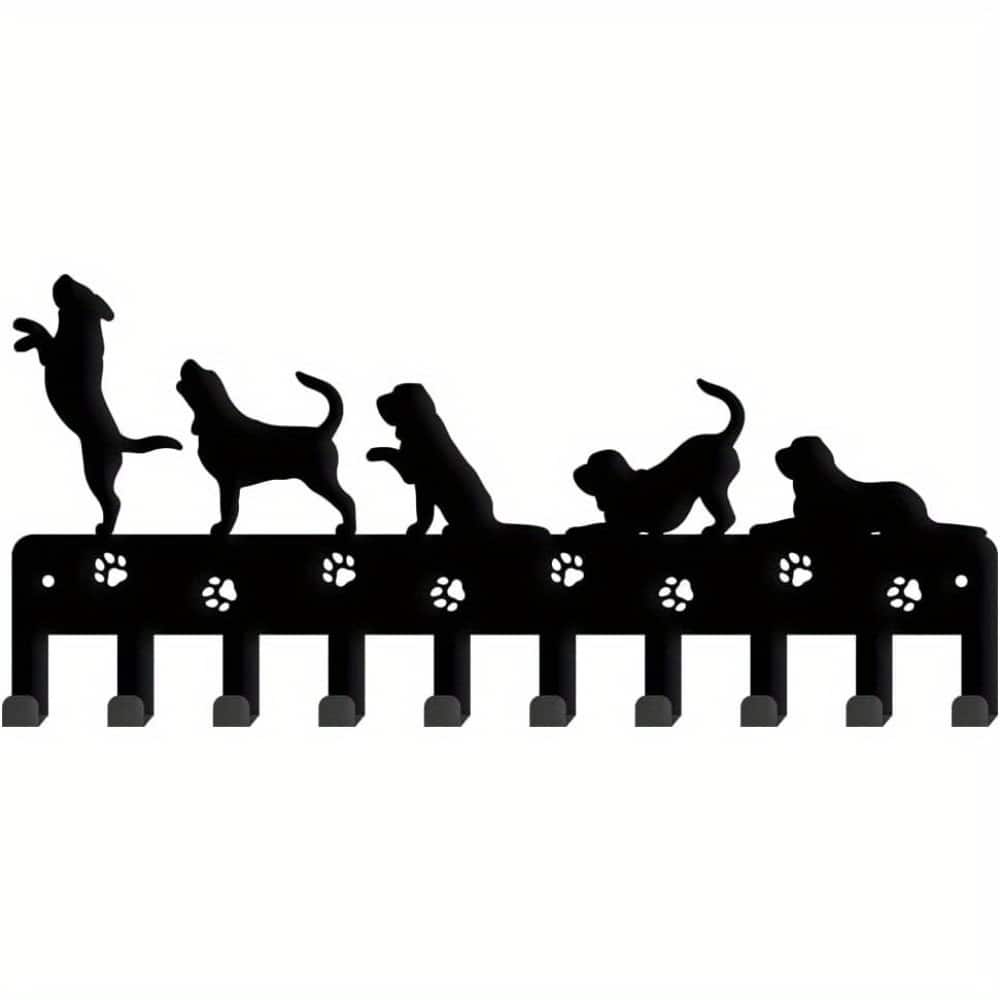 Black Metal Wall-Mounted Towel Hook Rack with 6 Hooks for Bathroom and Kitchen Storage - 12.09”L x 5.9”H