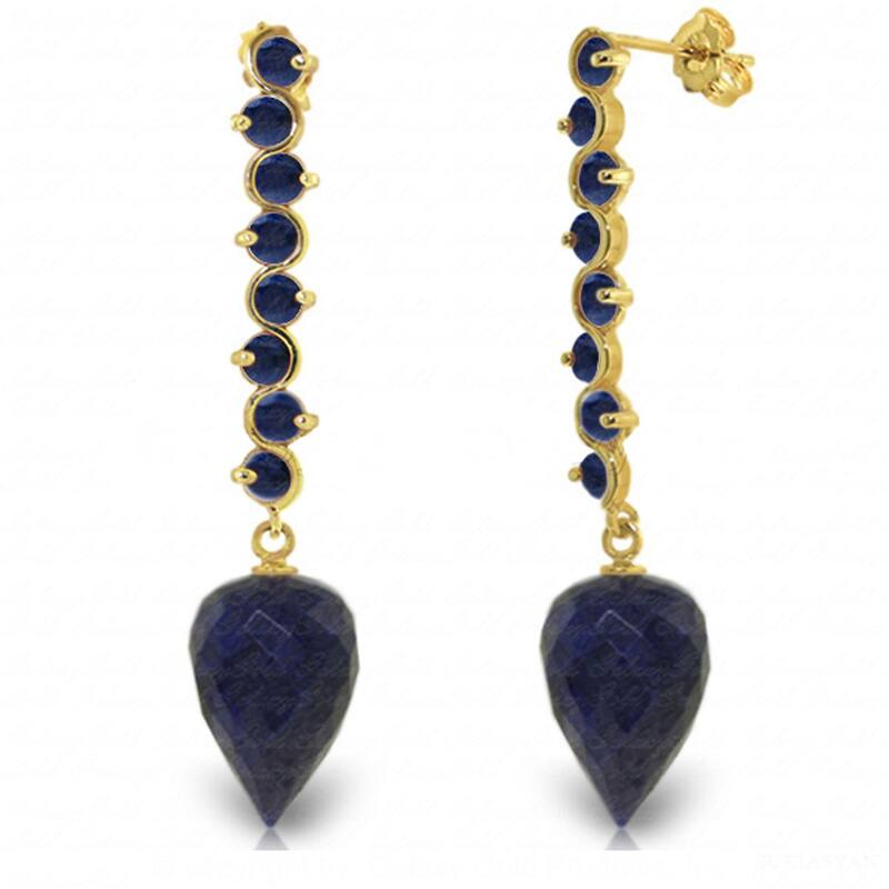 29.2 Carat 14K Solid Gold Drop Briolette Sapphire Gemstone Earrings - Yellow