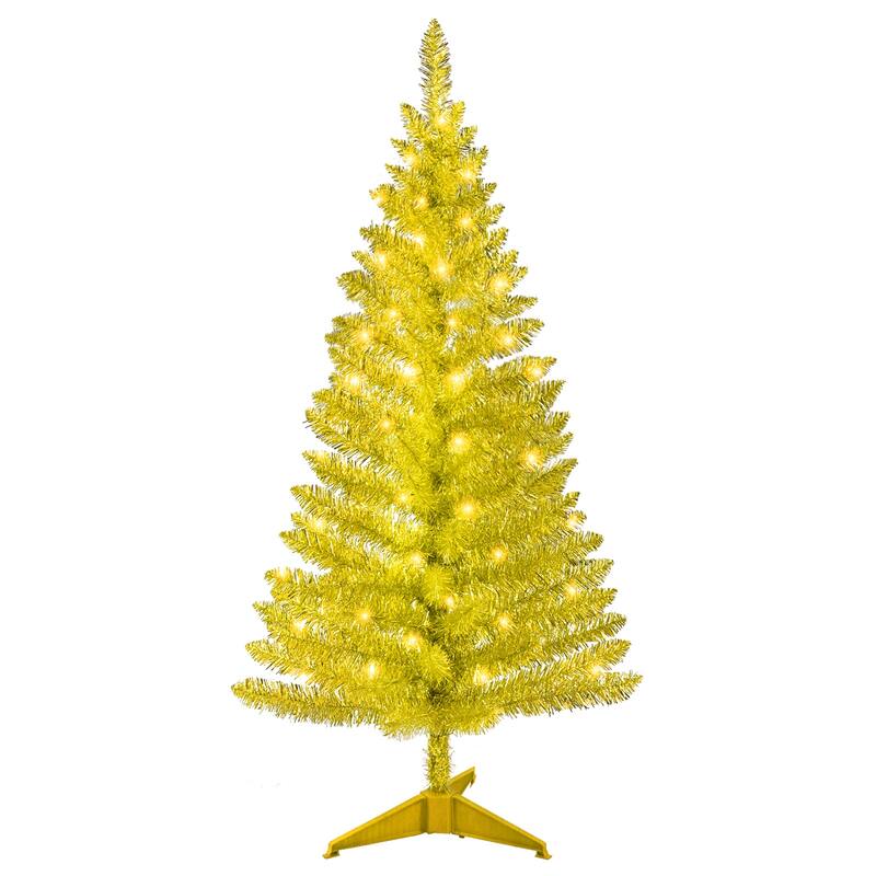 4FT Gold Christmas Tree with 50 UL Lights, 122 PVC Tips - Prelit Artificial Holiday Tree for Indoor Decoration