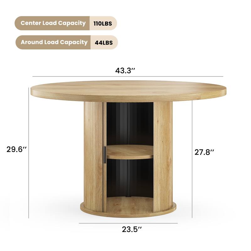 43" Round Dining Table, Wood Kitchen Table with Bucket Storage Shelf, Round Coffee Table Office Table, Easy Assembly