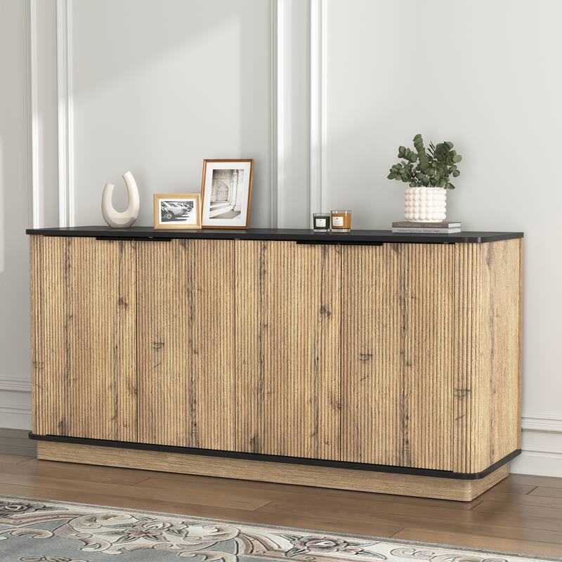 Metal Rounded Corner Design Sideboard Buffet Storage Cabinet, Living Room Accent Cabinet TV Cabinet Media Console Table