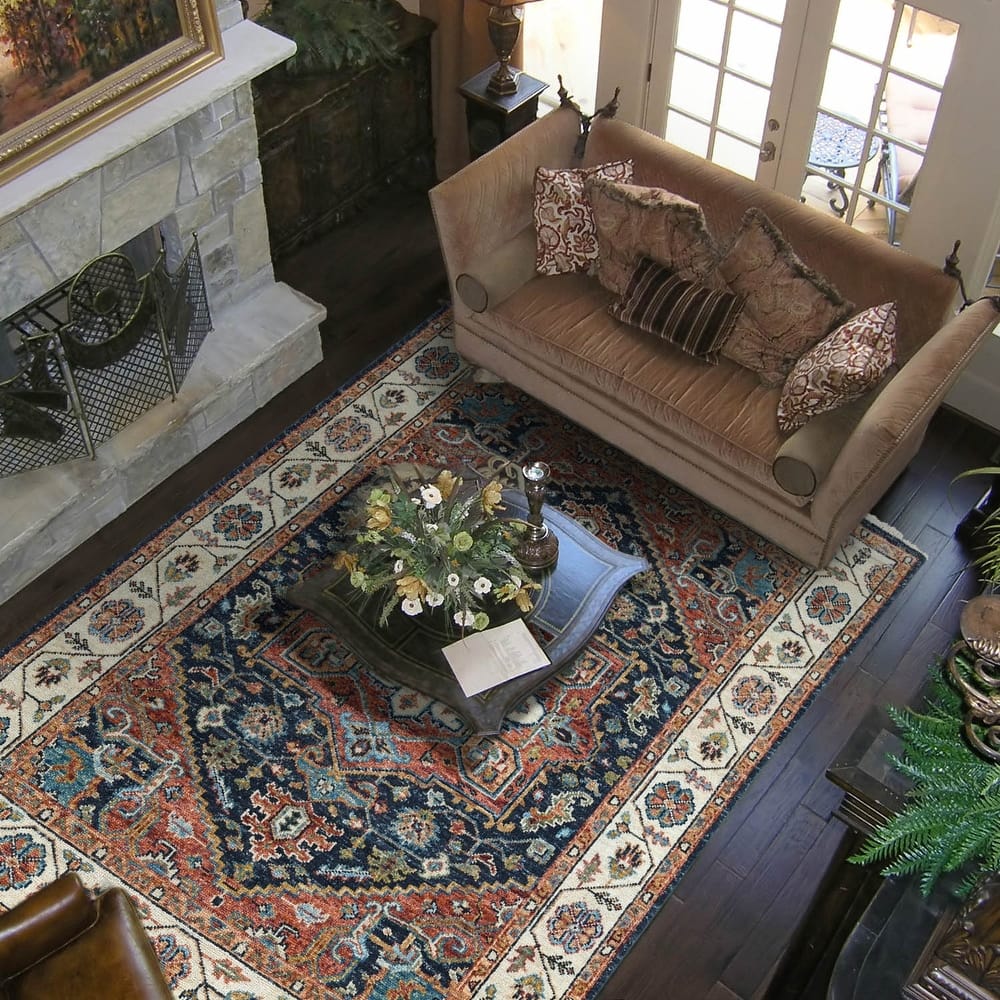 Traditional Oushak Wool Oriental Area Rug Multi Size Navy Hand Knotted