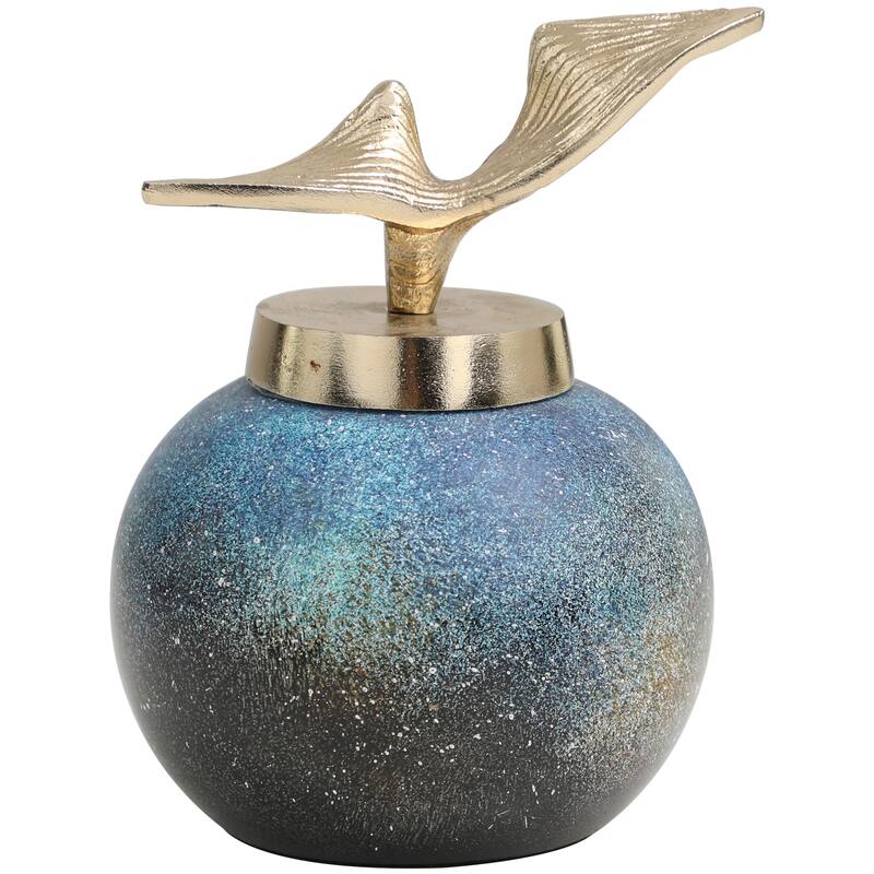 Blue Glass Galaxy Inspired Abstract Decorative Jars with Gold Wave Designed Top