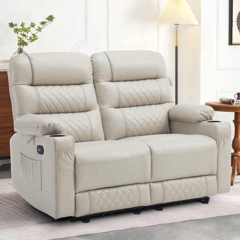 MCombo Electric Power Loveseat Recliner, Power Reclining Sofa with Heat and Vibration, USB Ports, Cup Holders PR622 - Light Grey