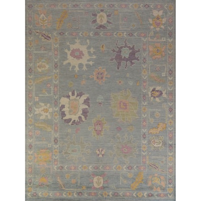 Hand Knotted Oriental 100% Wool Carpet Transitional All-Over Navy Blue & Blues Oushak Area Rug - 9' 11'' X 8' 2''