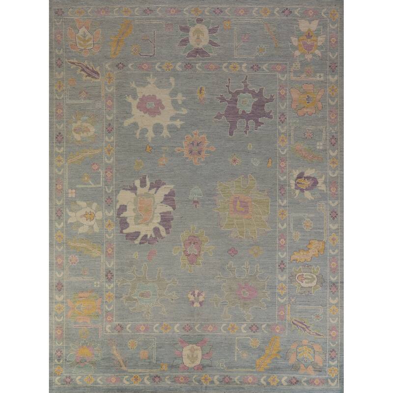 Hand Knotted Oriental 100% Wool Carpet Transitional All-Over Navy Blue & Blues Oushak Area Rug - 9' 11'' X 8' 2''