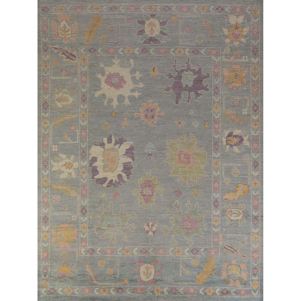 Hand Knotted Oriental 100% Wool Carpet Transitional All-Over Navy Blue & Blues Oushak Area Rug - 9' 11'' X 8' 2''