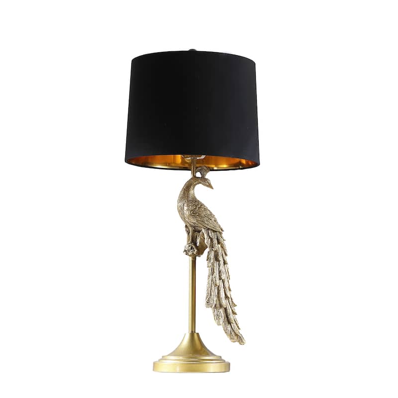 29" In Modern Elegance Golden Peacock On A Pedestal Polyresin Table Lamp
