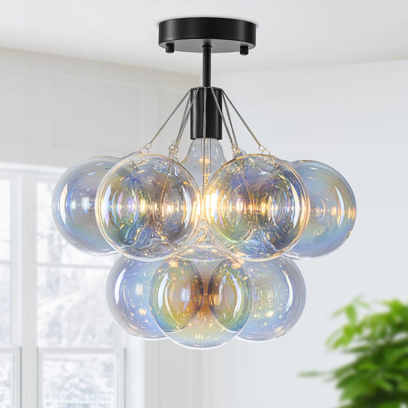 Starsky 1-Light 14in. Contemporary Glass Bubble Semi Flush Mount