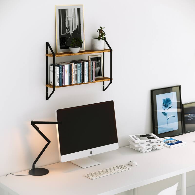 Wallniture Ponza 2-Tier Wood Floating Bookshelf for Bedroom Wall Decor