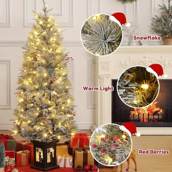 Puleo Pre-Lit Frosted Boulder Pine Artificial Christmas Tree With 450 Lights 7