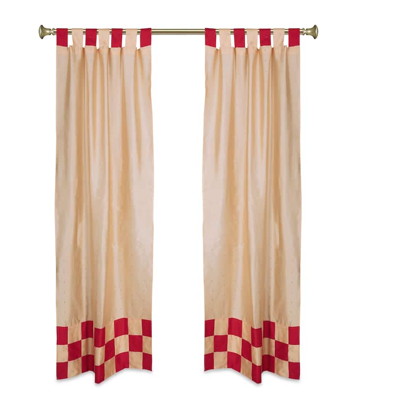 4 Pc Set Indian Sari Curtains & Cushion Covers Boho Tab Top Living Room Bedroom