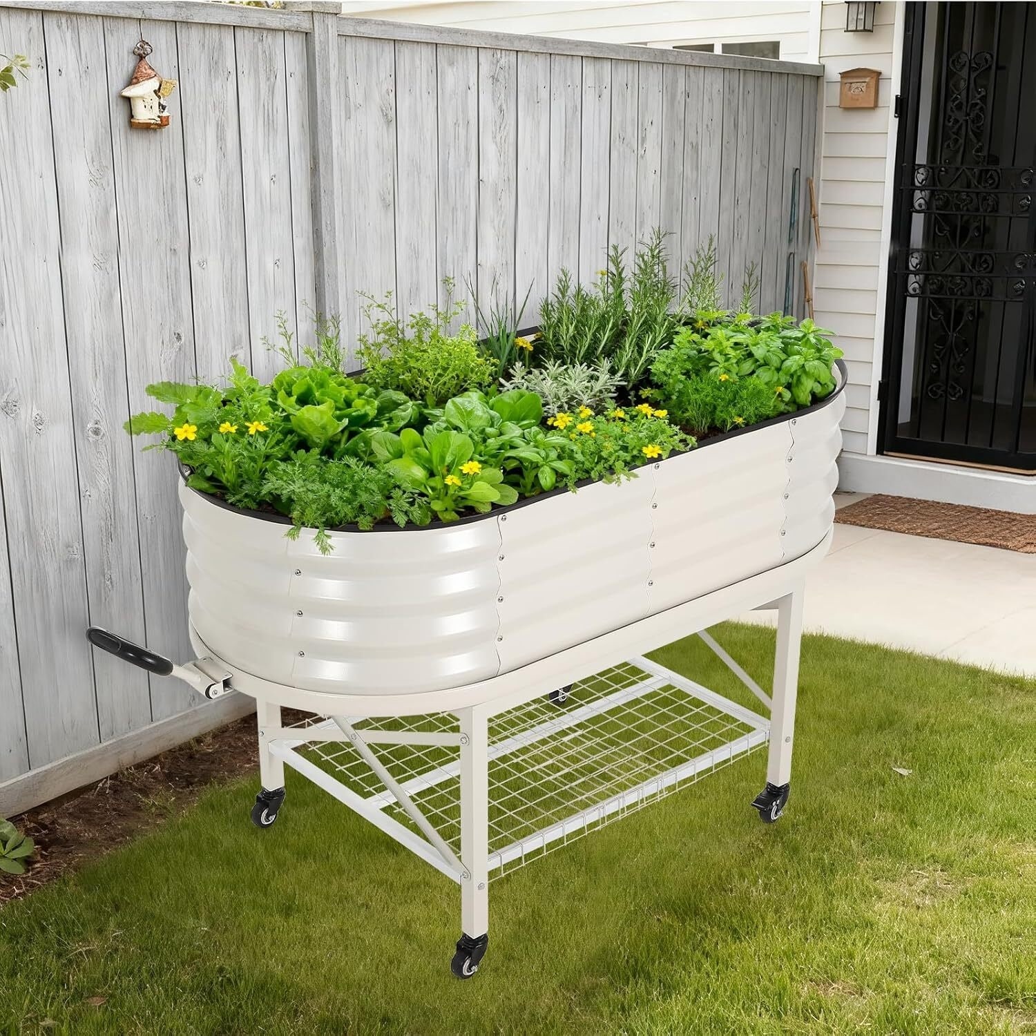 Galvanized Raised Garden Bed, Steel Planter Boxes with Wheels and Rack