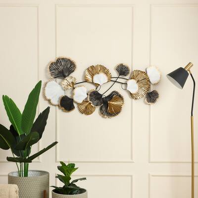 Black Gold and White Metal Ginkgo Leaves Modern Wall Decor