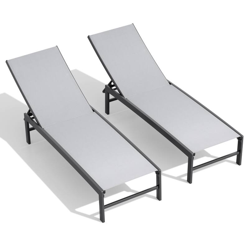 Crestlive Products Outdoor Patio Adjustable Chaise Lounge Chairs - Light Grey - 2PC