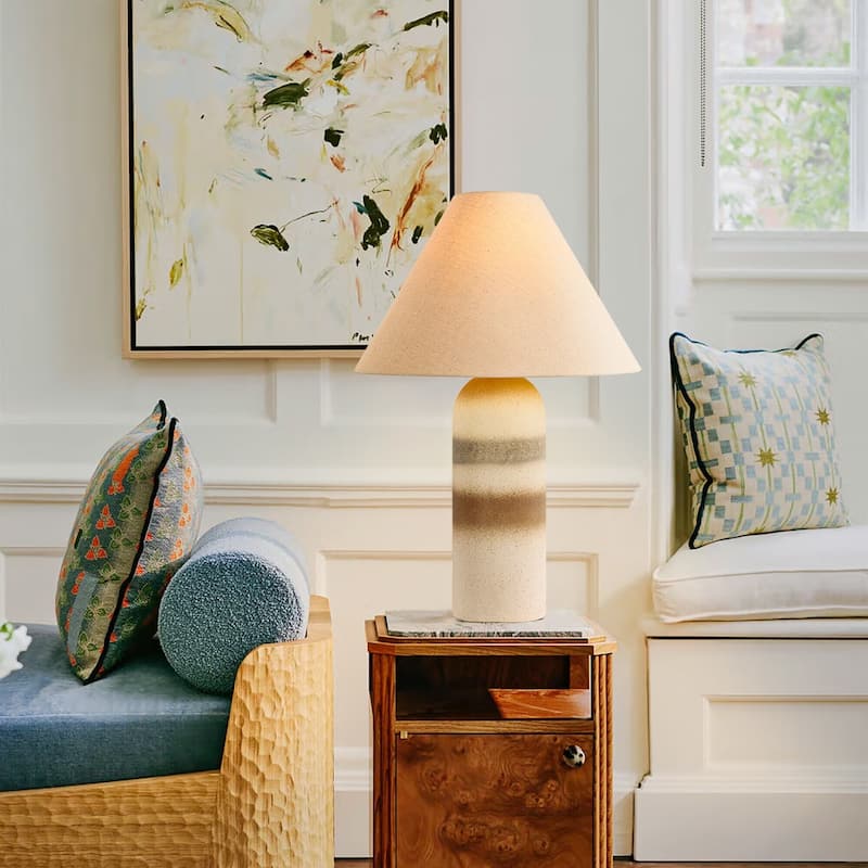 Pia Ricco Traditional Ceramic/Resin Table Lamp with 3-Way Switch - 16.54"W X 16.54"D X 26.77"H - White Brown-Ceramic