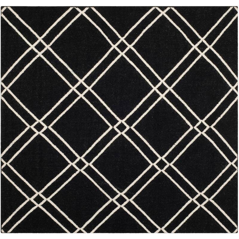 SAFAVIEH Handmade Flatweave Dhurries Preciosa Moroccan Wool Rug - 6' Square - Black/Ivory