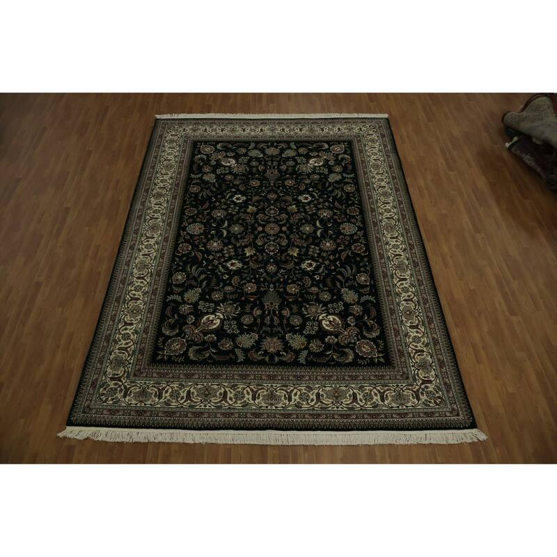 Hand Knotted Oriental 100% Wool Carpet Traditional Traditional Green Kashan Area Rug - 13' 7'' X 9' 8''