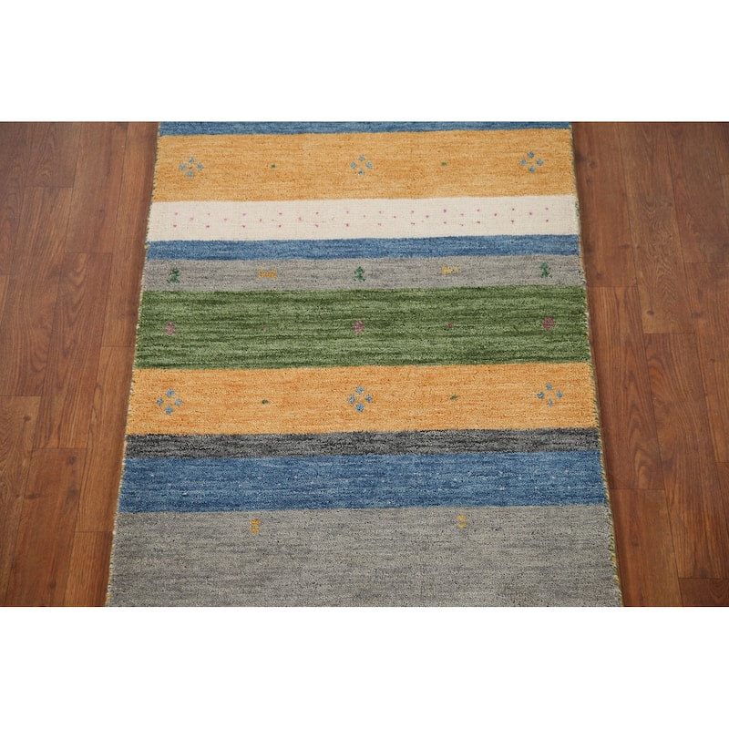 Striped Gabbeh Indian Rug Hand-Knotted Wool Carpet - 2'6"x 4'11"