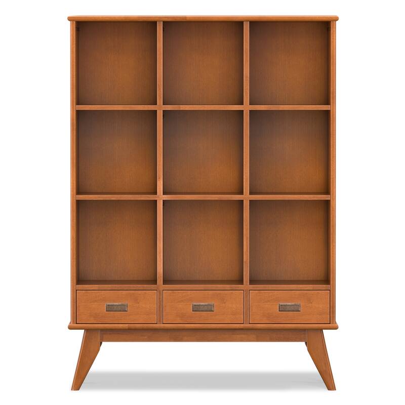 WYNDENHALL Tierney 42"Wide Solid Hardwood Mid-Century Storage Bookcase in Teak Brown -  42" W x 15.5" D x 58" H