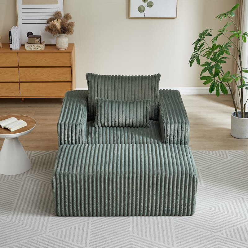 GDFStudio - Amelia Plush Corduroy Recliner Sofa with Removable Footrest for Relaxed Living Room Comfort