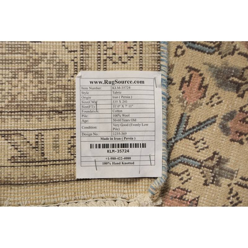 Floral Pink Tabriz Persian Area Rug Hand-Knotted Wool Carpet - 7'11"x 11'0"
