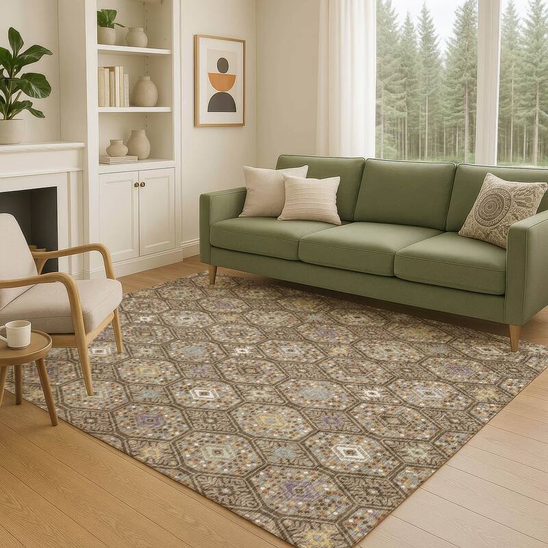 Machine Washable Indoor/ Outdoor Modern Hexi Chantille Rug