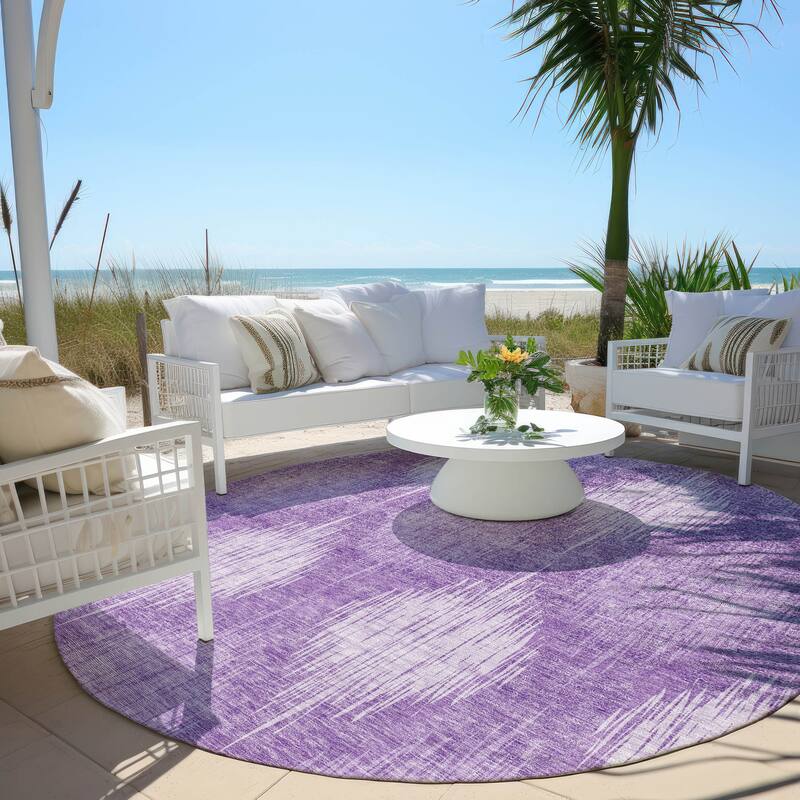 Machine Washable Indoor/ Outdoor Chantille Contemporary Geo Rug - Plum - 8' x 8'