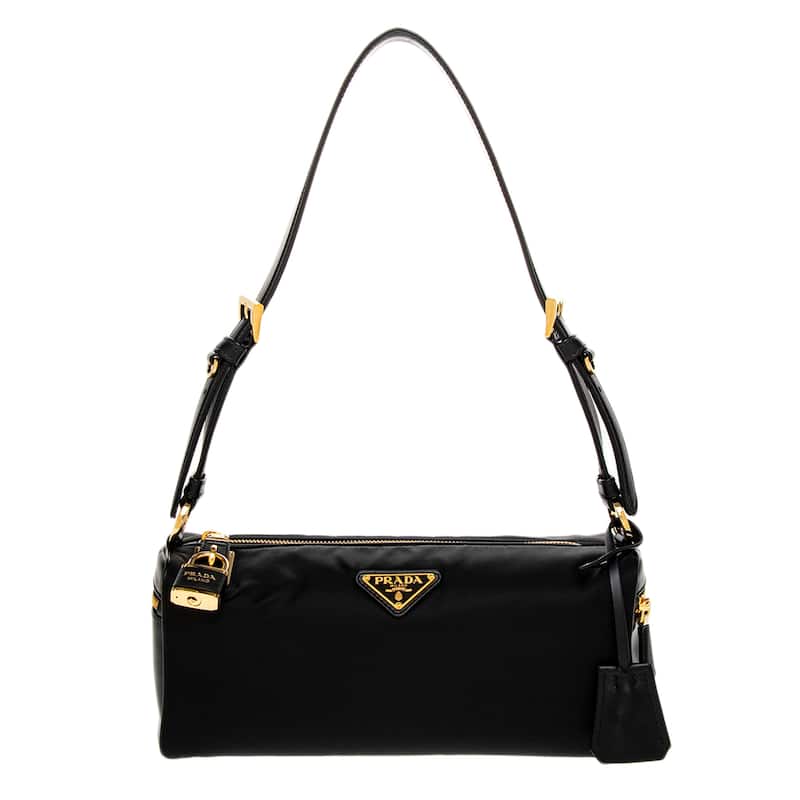 Prada Medium Re-Nylon and Leather Shoulder Bag with Padlock - Black