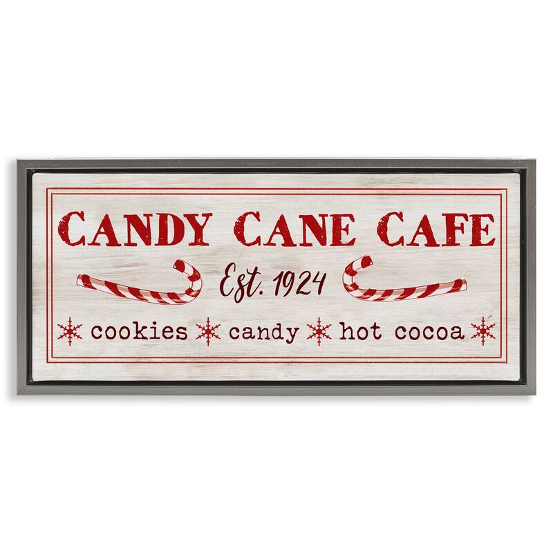 Stupell Vintage Candy Cane Cafe Framed Floater Canvas Wall Art Design By Dogwood Portfolio - 31 x 14 - Grey