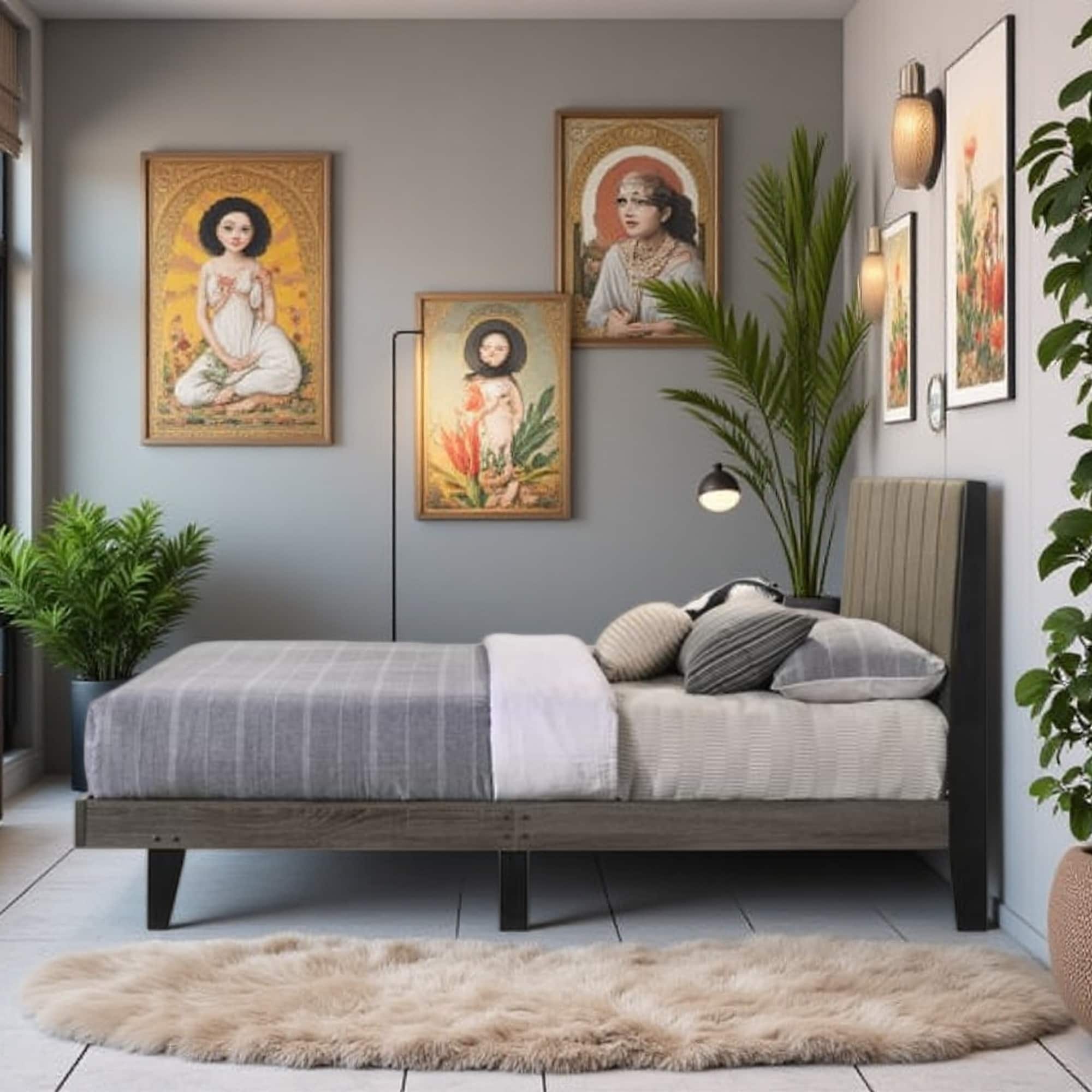 Queen Size Synthetic Wood Platform Bed with Low-Profile Footboard