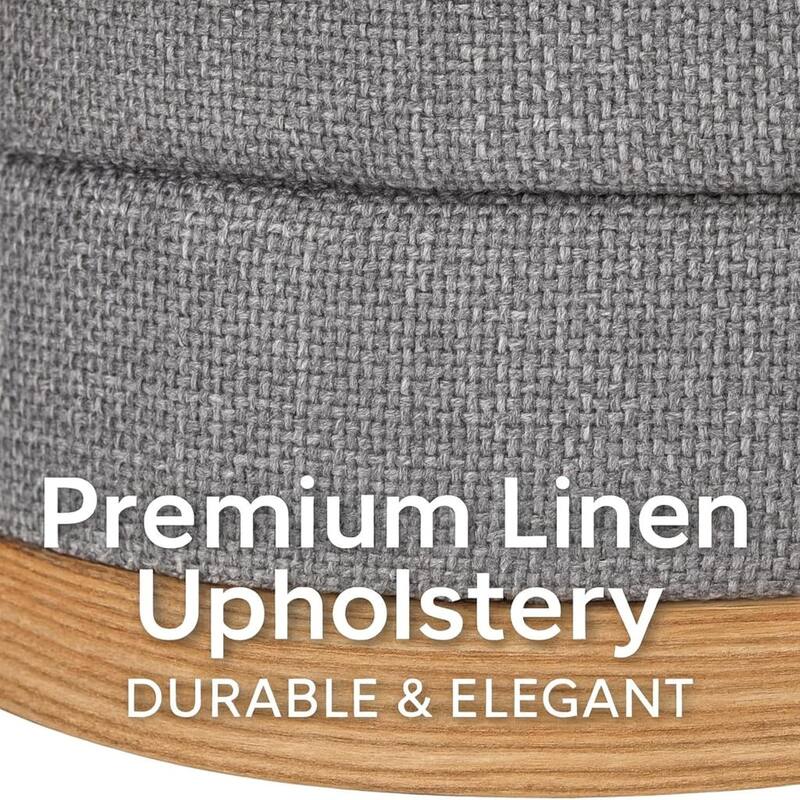 Modern Cylinder Ottoman with Hidden Storage Linen Upholstery Seat