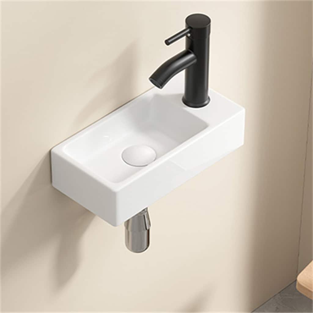 Rectangle Ceramic Wall Hung Basin Sink Left Hand without Tap,Drain