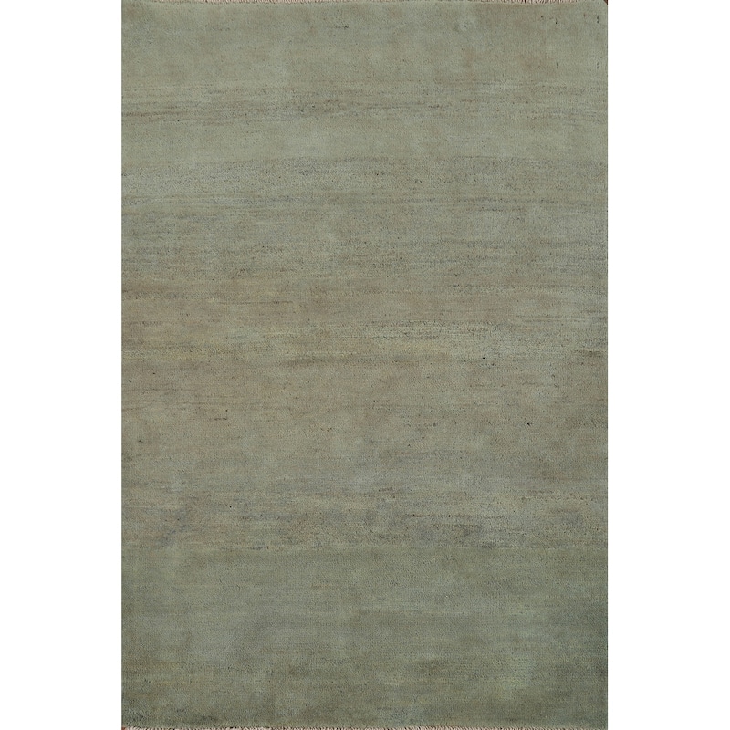 Gabbeh Modern Foyer Rug Green Hand-Knotted Wool Carpet - 2'8"x 4'1"