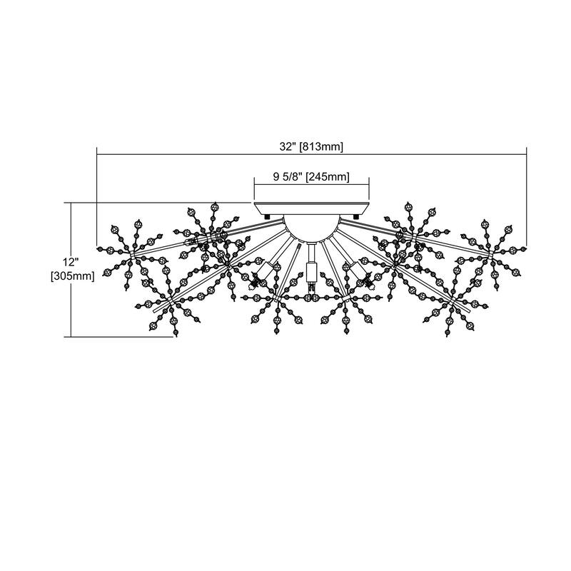 Elk Home Snowburst Chrome With Crystal Beads 13 Light Semi Flush