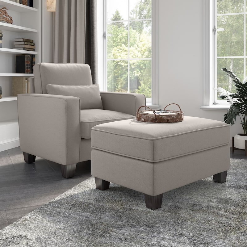 Bush Furniture Stockton Living Room Accent Chair with Ottoman Set