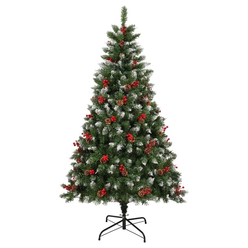 6FT & 7.5FT Artificial PVC Christmas Tree with Warm White and Multicolor LED Lights and Metal Stand