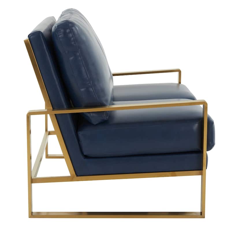 Jefferson Modern Leather Loveseat Gold with Gold Metal Base, Cushion Seating, Pocket Springs, and Protective Floor Pads - 53.1