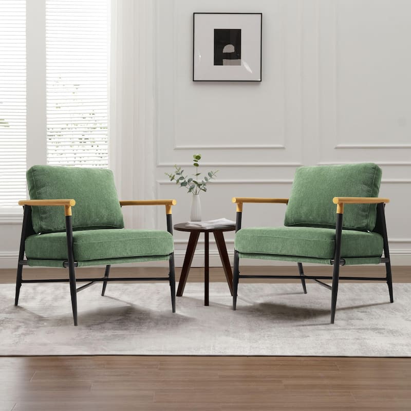 2 Set Upholstered Accent chair Club Chair for Living Room - X Leg - Green