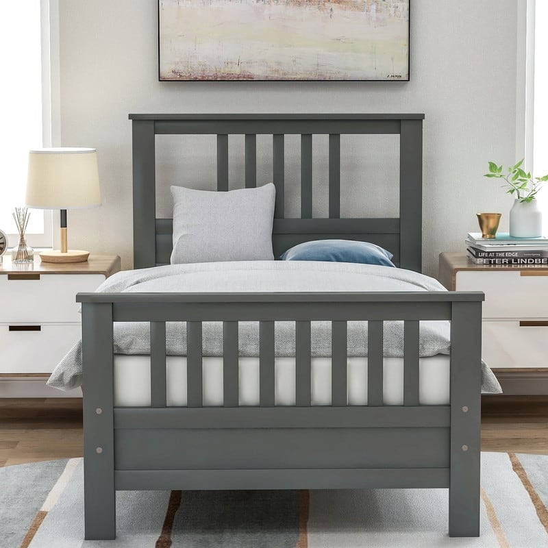 Wood Deluxe Platform Bed Frame with Headboard