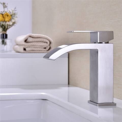 Single Handle Waterfall Bathroom Vanity Sink Faucet with Extra Large Rectangular Spout, Brushed Nickel