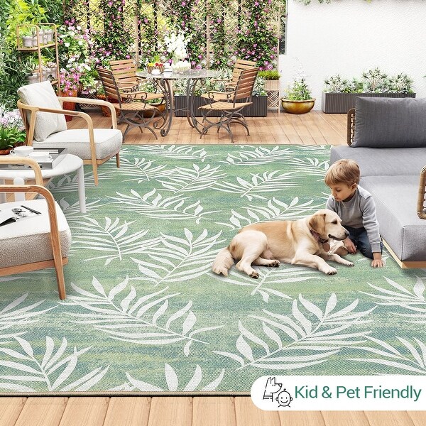 Modern Leaves Pattern Outdoor Patio Rug,Easy Care Floor Carpet