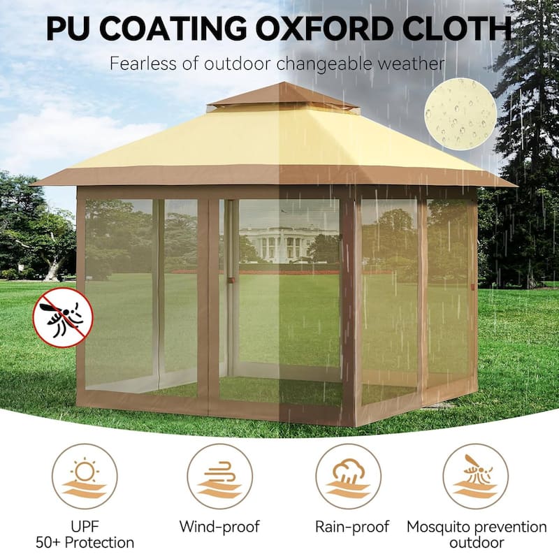 Waterproof 10X10 Ft Instant Pop-Up Gazebo, All-Weather Canopy Tent for Patio, Garden, Backyard, Party - N/A
