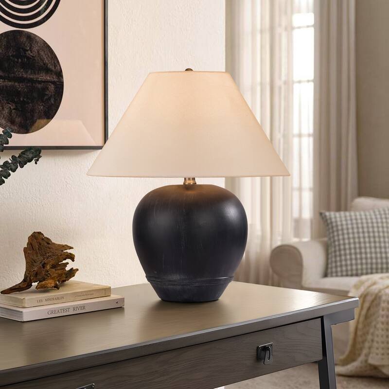 Ceramic Table Lamp with Linen Shade - Black - 15.7"W x15.7"Dx18.1"H