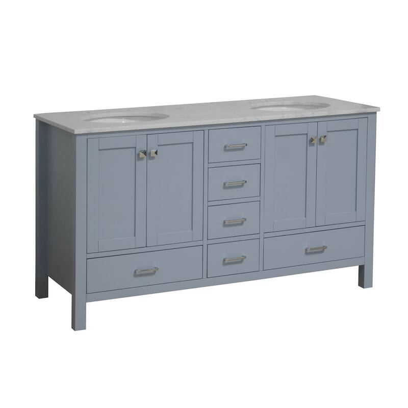 KitchenBathCollection Horizon 60" Double Bathroom Vanity with Engineered Carrara Top