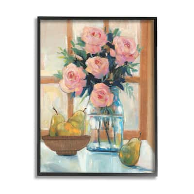 Stupell Fresh Pink Roses & Fruit Kitchen Window Scene Framed Wall Art, Design by Tim OToole