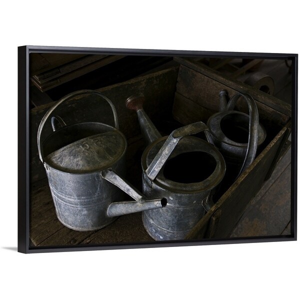 Floating Frame Premium Canvas With Black Enled Three Floating Frame Premium Canvas With Black Enled Three Aluminum Watering Cans In A Wheel Barrow Machussetts Free Shipping Today