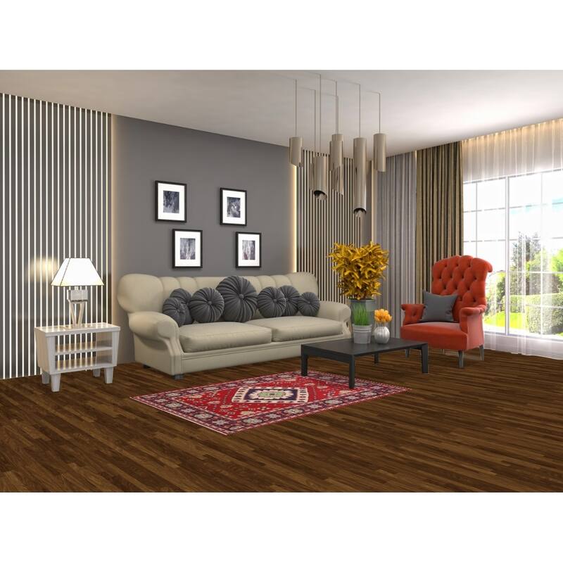 Geometric Red Kazak Oriental Foyer Rug Hand-Knotted Wool Carpet - 3'3" x 4'9"